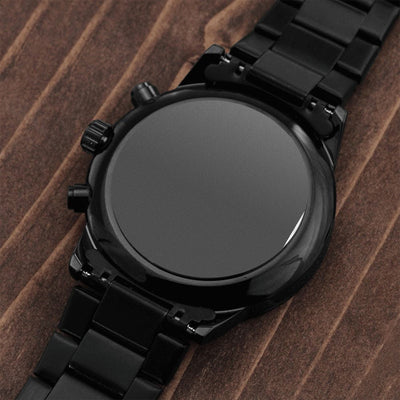 Engraved Design Black Chronograph Watch.