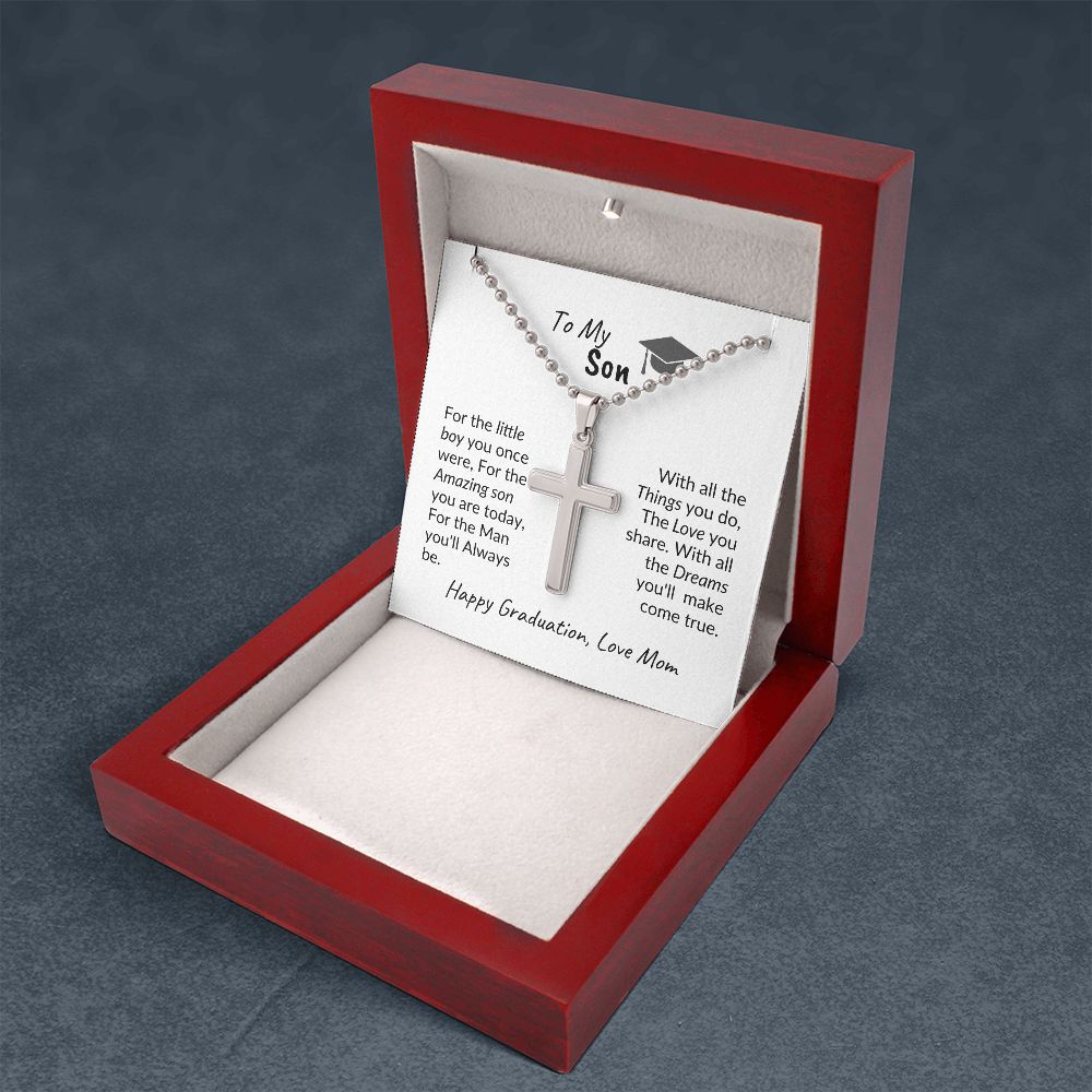 Son Graduation from Mom Stainless Steel Cross Necklace