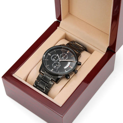 Engraved Design Black Chronograph Watch.