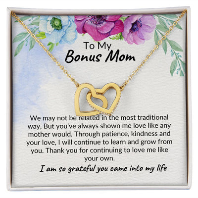 To My Bonus Mom Polish Stainless Steel Rose Gold Double Heart Necklace