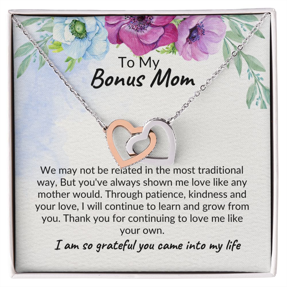 To My Bonus Mom Polish Stainless Steel Rose Gold Double Heart Necklace
