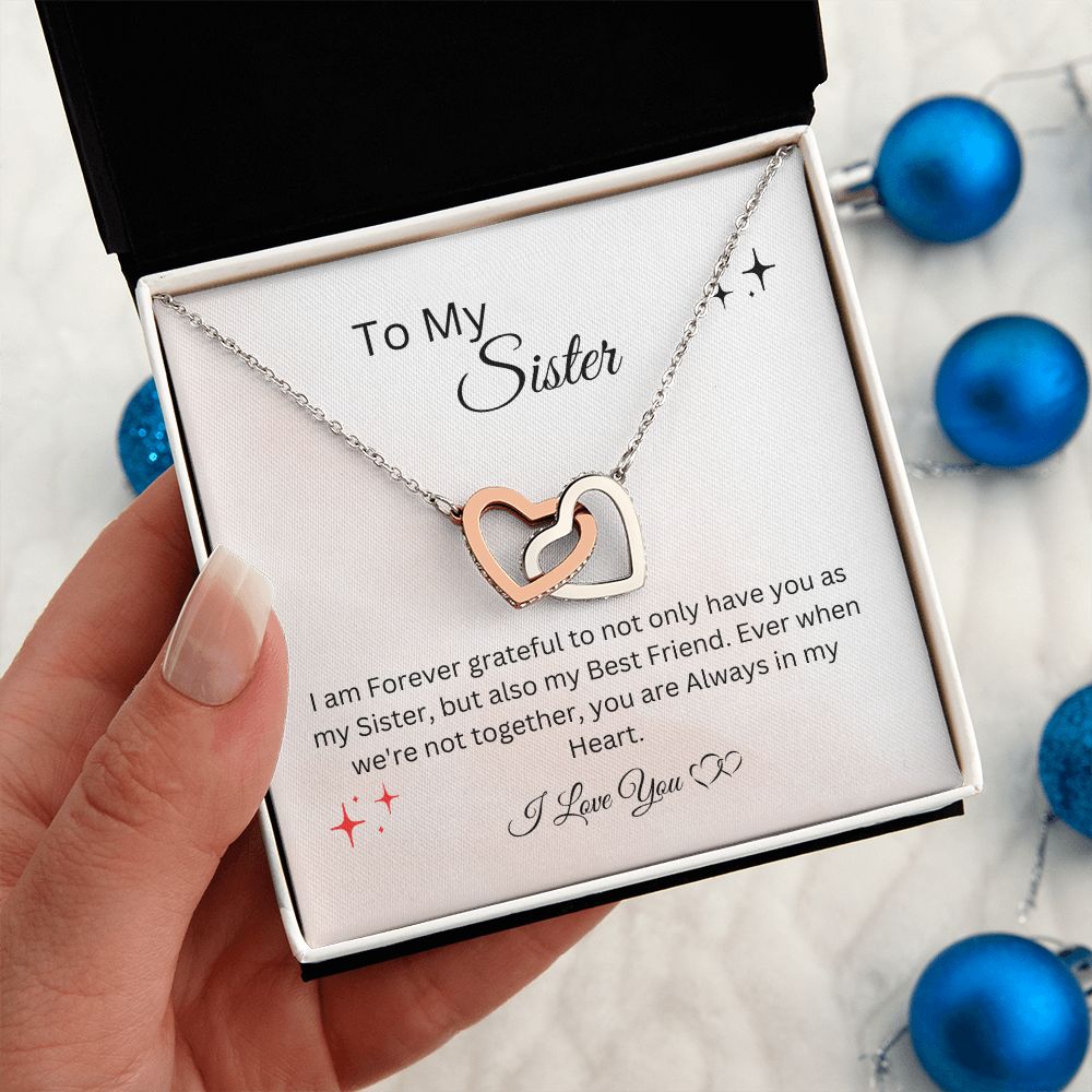 To Sister From Sister, Stainless Steel Rose Gold Double Heart Necklace