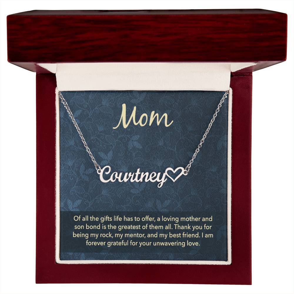 Heart Name Necklace Personalized, For Mom From Son