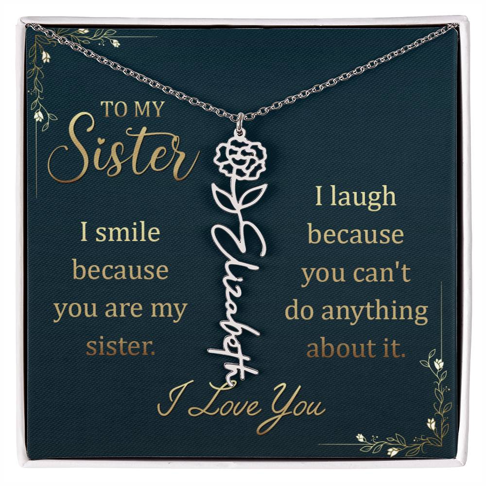 Flower Name Necklace Personalized, For Sister