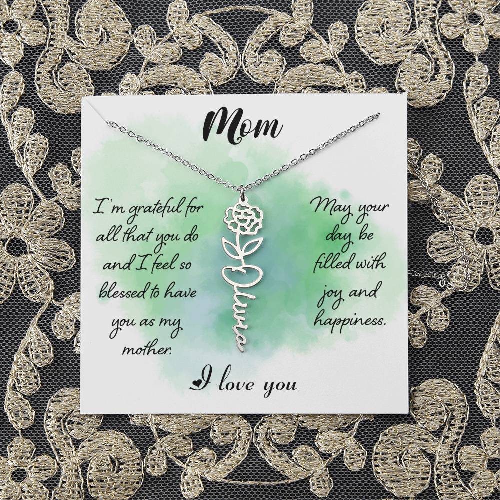 Flower Name Necklace Personalized, For Mom